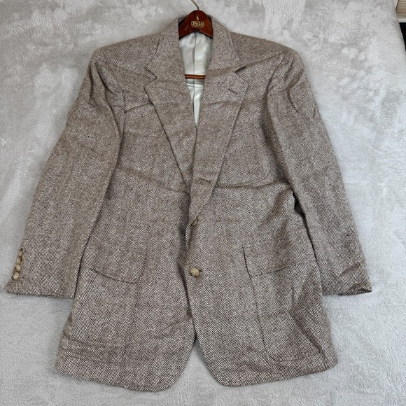 VTG Polo By Ralph Lauren Blazer Jacket Mens Size 44 Beige Preowned Herringbone - Picture 1 of 8
